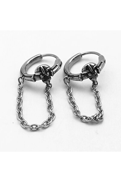 Viking Special Design Zircon Stone Chain Dangle Interlocking 316L Stainless & Tarnish-Free Steel Earrings Pair