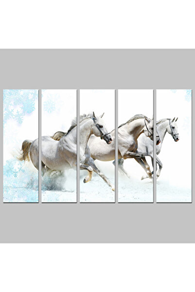 Generic Wall panel - White horses running - 703 - divided into five equal pieces