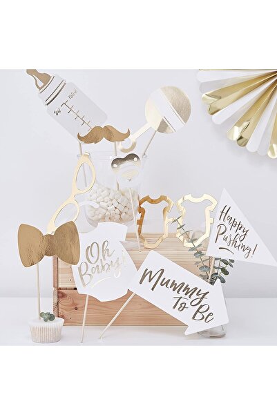 Al Raied Ginger Ray Gold Foiled Baby Shower Photo Booth Props, 29.5 cm Height