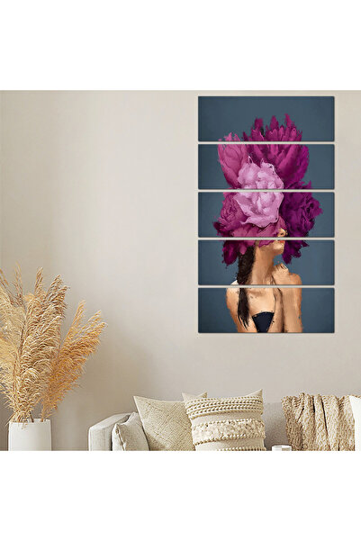 Generic Wall panel - Drawing of a woman with a purple rose - 300911 - Divided into five equal pieces