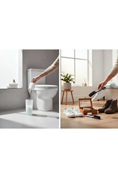 EMPA A V M 1 Piece Metal Handle Toilet Brush 1 Piece Self-Grip Sink Joint Brush 2-Piece Brush Set