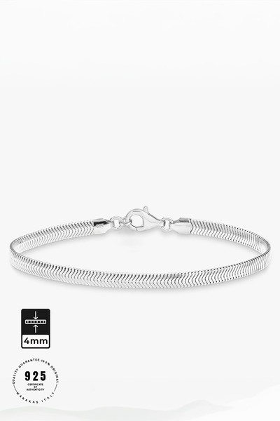 Marakas Italy 4mm Yassı Yılan 925 Ayar Gümüş Zincir Bileklik