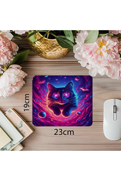 Wisdom Rain لوحة ماوس على شكل قطة كونية ملونة نيون - 19 × 23 سم 2 مم مستطيلة مطبوعة مستوردة