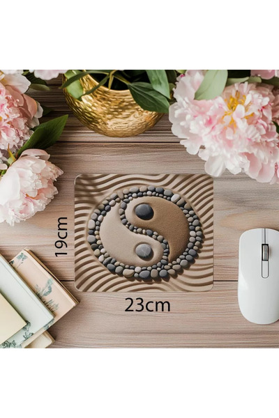 Wisdom Rain لوحة ماوس يين يانغ بالأحجار الطبيعية - 19 × 23 سم 2 مم مستطيلة مطبوعة مستوردة