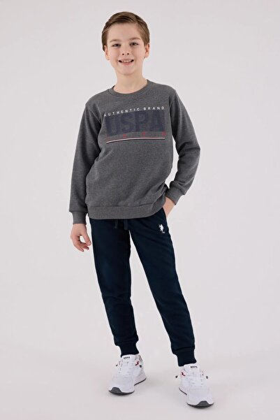 U.S. Polo Assn. Polo Boys' Comfortable Long Sleeve Cotton Pajama Set Anthracite Soft Fabric