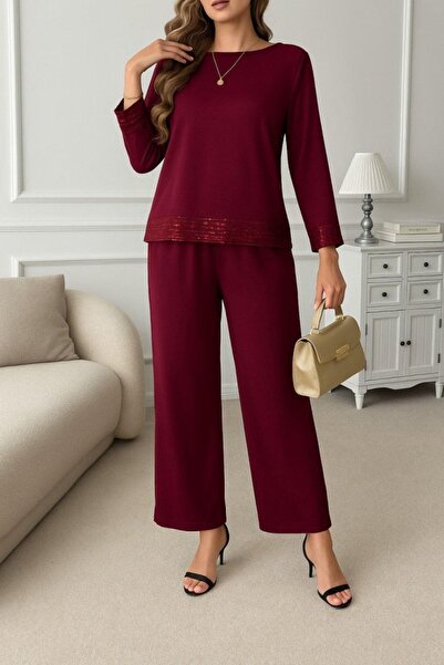 Mossta Pulpayet Detailed Viscose Two Thread Double Suit - Burgundy