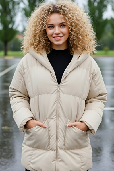 İpli Жіночий надувний пуховик – оверсайз, з кишенями спереду, вітрозахисний, з капюшоном, для зими