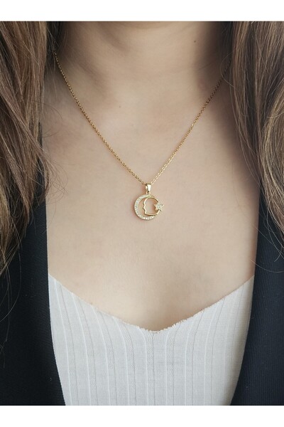 MinAccessory Zirkon Taşlı Atatürk Silüeti Kadın Çelik Kolye