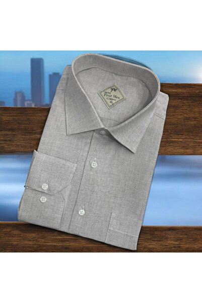 EREN STYLE Cămașă gri din țesătură flanel de iarnă, 100% bumbac, cu mâneci lu...