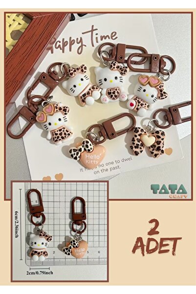 TATA CRAFT Sevimli Kedicik *2'li set Charm Anahtarlık Fiyonk Kalp Leopar Çanka Aksesuarı