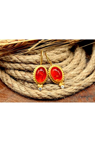 alpsilverart El İşi Doğal Kehribar Taşlı 925 Ayar Gümüş Küpe | Otantik Kadın Takı