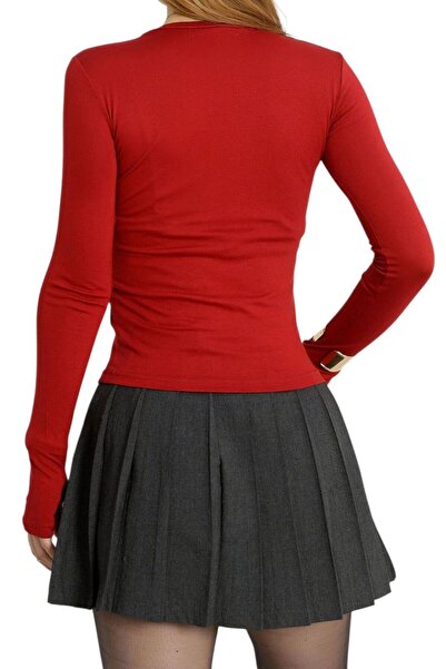 ysrozrgyim Crew Neck Finger-Looped Viscose Bodysuit Burgundy