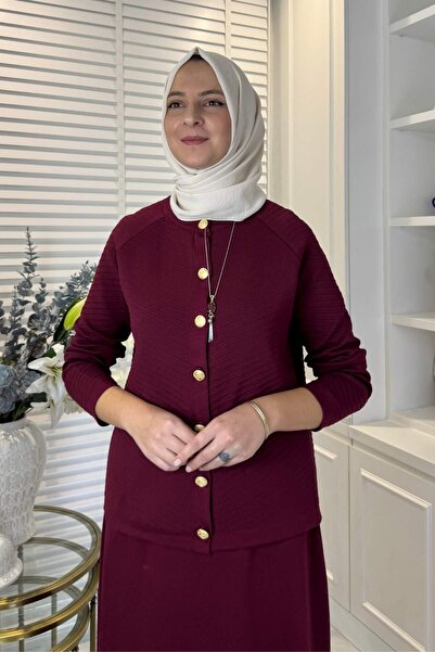 Rabia Şamlı Σετ πλεκτών ενδυμάτων από ατσάλι Melis Βουργουνδία