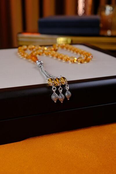 dergah tesbih Elegant Design Silver Tassel Fire-I Crimped Amber Prayer Beads