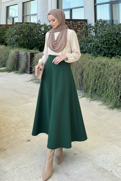 zhrcelebi تنورة سكوبا كلوش 0023 - أخضر زمردي