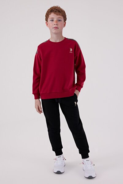 U.S. Polo Assn. Boy's Cotton 3 Thread Burgundy Crew Neck Bottom-Top Set Q3Pkl3Kk13