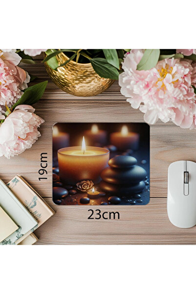 Wisdom Rain Mousepad cu lumânare pâlpâitoare și pietre zen - 19x23 cm 2 mm dreptunghiulară importată imprimată mouse pad