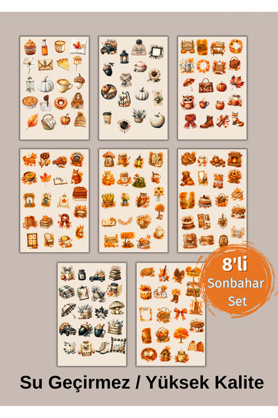 VORACRAFT 8'li Sonbahar Turuncu Tema Sticker Set Ajanda Bullet Journal Set SK...