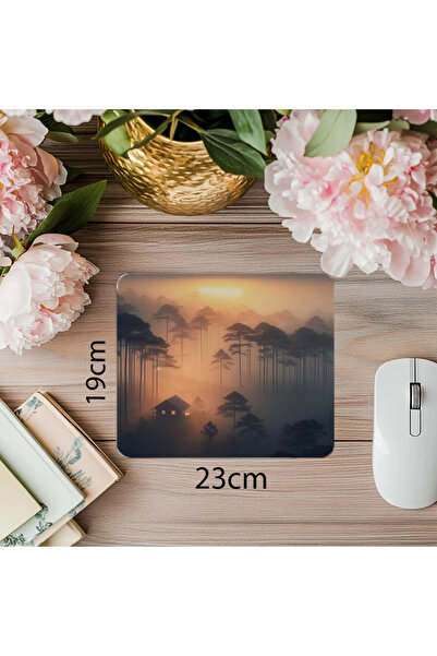 Wisdom Rain Mousepad cu tematică Pădure și cabină în ceață - 19x23 cm 2 mm dreptunghiulară importată imprimată