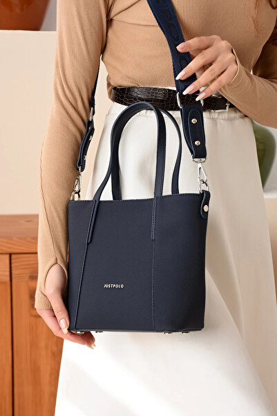 Just Polo Women's Navy Blue Large Size Luxury Hand and Shoulder Bag Size: 24 X 33 cm