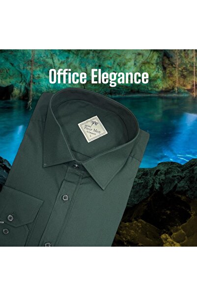 EREN STYLE Cămașă verde clasică, 100% bumbac, cu mâneci lungi, din țesătură d...