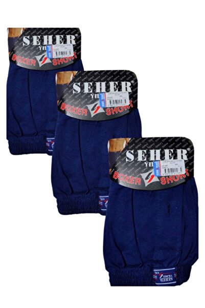 Seher Yildiz 3-Pack Men's Combed Cotton Boxer Shorts-Dark Blue-M