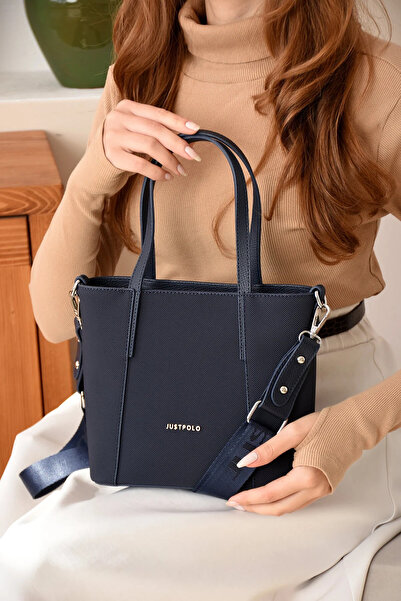 Just Polo Women's Navy Blue Large Size Luxury Hand and Shoulder Bag Size: 24 X 33 cm