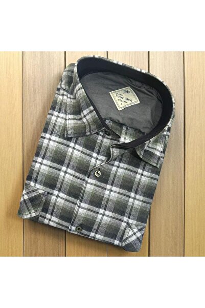 EREN STYLE Cămașă clasică din țesătură de flanel de iarnă, 100% bumbac, cu mâ...