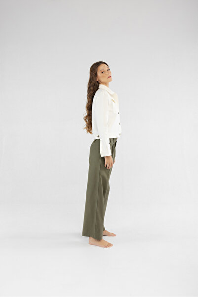 Voguso Slim Fit Krem Kadın Pamuk Kot Ceket