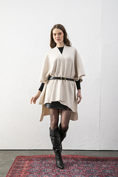 Wega Moda Kadın Kemerli Triko Panço / Pelerin – Şık ve Rahat Panço, Triko Panço