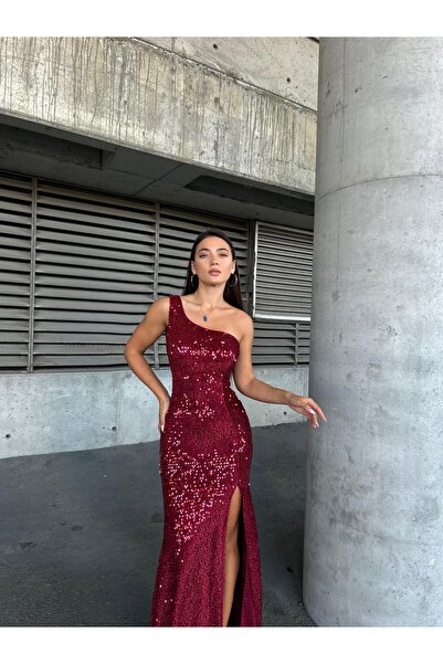 Modafeminen Trend Velvet φόρεμα με σκίσιμο μέρος ΜΠΟΡΝΤΟ 583150