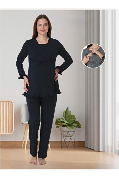 Lohusa Homewear Set de pijamale de maternitate din bumbac pieptănat, cu desig...