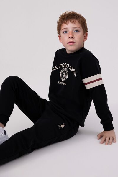 U.S. Polo Assn. Boys' Cotton 3 Thread Black Crew Neck Bottom-Top Set Q3Pkl3Kk12