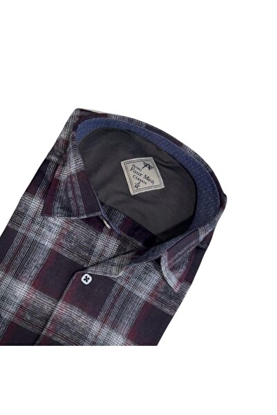 EREN STYLE Cămașă clasică din țesătură de flanel de iarnă, 100% bumbac, cu mâ...