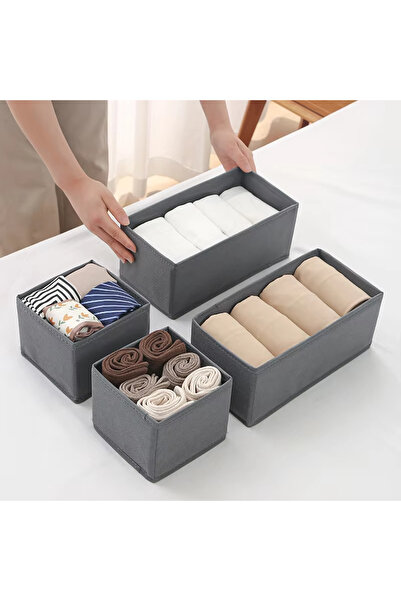 Textia Home 8'li Çekmece Dolap Içi Düzenleyici Kutu Raf Set Bebek Eşyası Çocuk Odası Banyo Organizer/GRİ