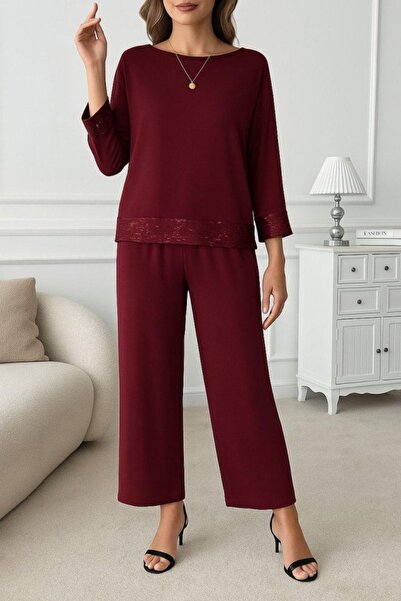 Mossta Pulpayet Detailed Viscose Two Thread Double Suit - Burgundy