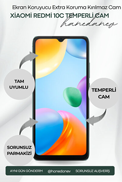 Hanedanev Xiaomi Redmi 10C Temperli Cam Ekran Koruyucu Extra Koruma Kırılmaz Cam