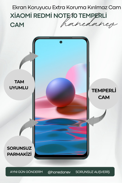 Hanedanev Xiaomi Redmi Note 10 Temperli Cam Ekran Koruyucu Extra Koruma Kırıl...
