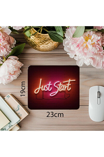 Wisdom Rain لوحة ماوس Just Start مع تأثير توهج وردي برتقالي - لوحة ماوس مستطيلة مطبوعة مستوردة مقاس 19 × 23 سم 2 مم