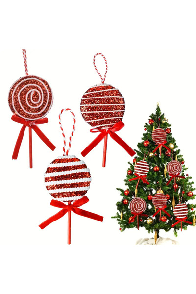 JML Ornamente de Crăciun pentru brad, bomboane, set 3, polistiren, roșu și alb