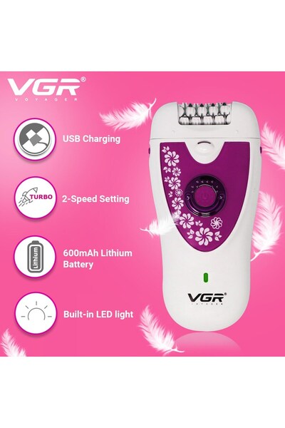 VGR 2-in-1 Cordless Hair Removal and Shaver for Women for Different Body Areas for Dry and Wet Use