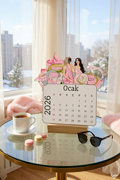 VORACRAFT 2026 Pilates Temalı Masa Takvimi, Ahşap Ayaklı Masa Takvimi TAK008