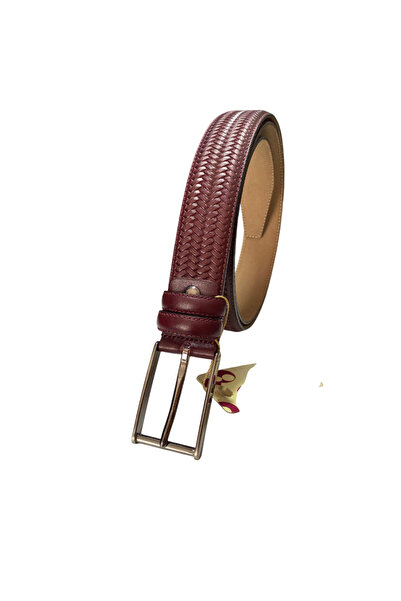 3,5 cm bordo model 226 örgü baskılı dikişli klasik kemer