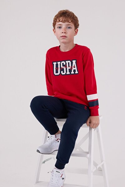 U.S. Polo Assn. Boy's Cotton 3 Thread Red Crew Neck Bottom-Top Set Q3Pkl3Kk14