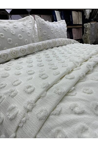 Çapa Home ÇİFT KİŞİLİK YATAK ÖRTÜSÜ PİKE TAKIMI 2 YASTIKLI KREM