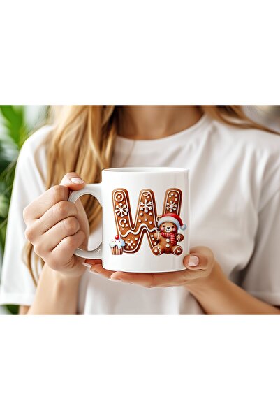 Beramussa W Cookie Letter and Teddy Bear Detailed Mug - New Year / Christmas ...