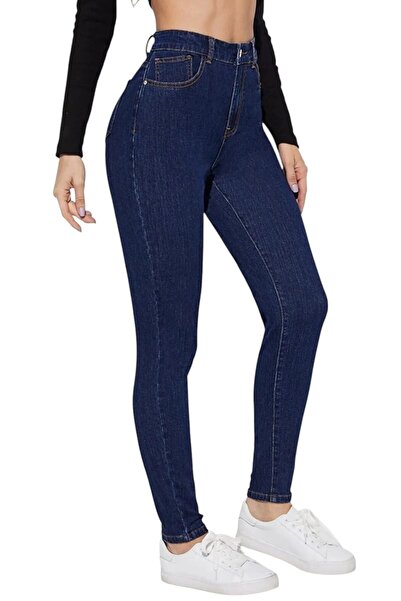 byhaziran butik Pantaloni de damă Mis, albastru închis, elastici, cu picior î...