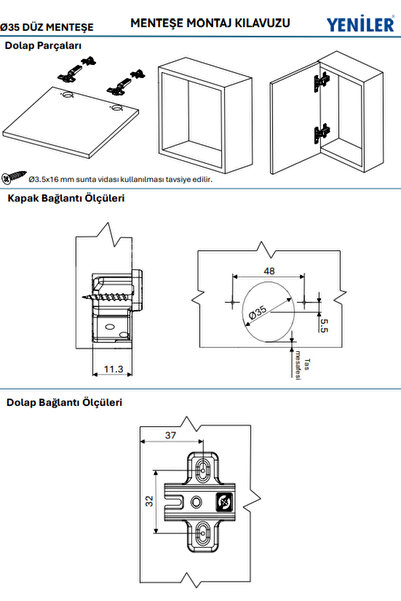 Mobilyap Aksesuar 9 Pieces New Furniture Cabinet Door Hinge Flat Stone Hinge 1St. Quality