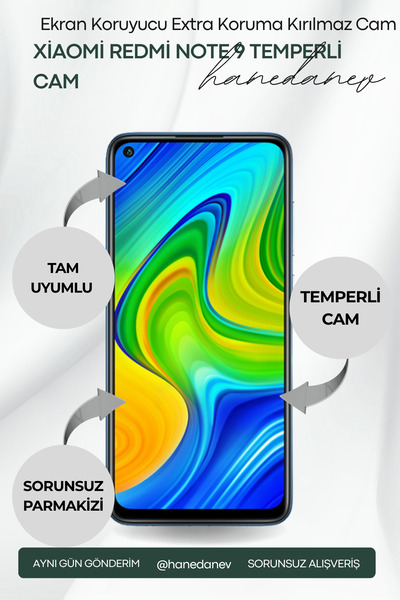 Hanedanev Xiaomi Redmi Note 9 Temperli Cam Ekran Koruyucu Extra Koruma Kırılm...