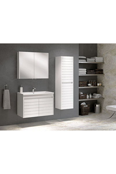 ROSEART BANYO BİANKA BEYAZ 80CM BANYO DOLAP SET HALİNDE ÜST MODÜL + ALT MODÜL + SERAMİK LAVABO + BOY DOLAP